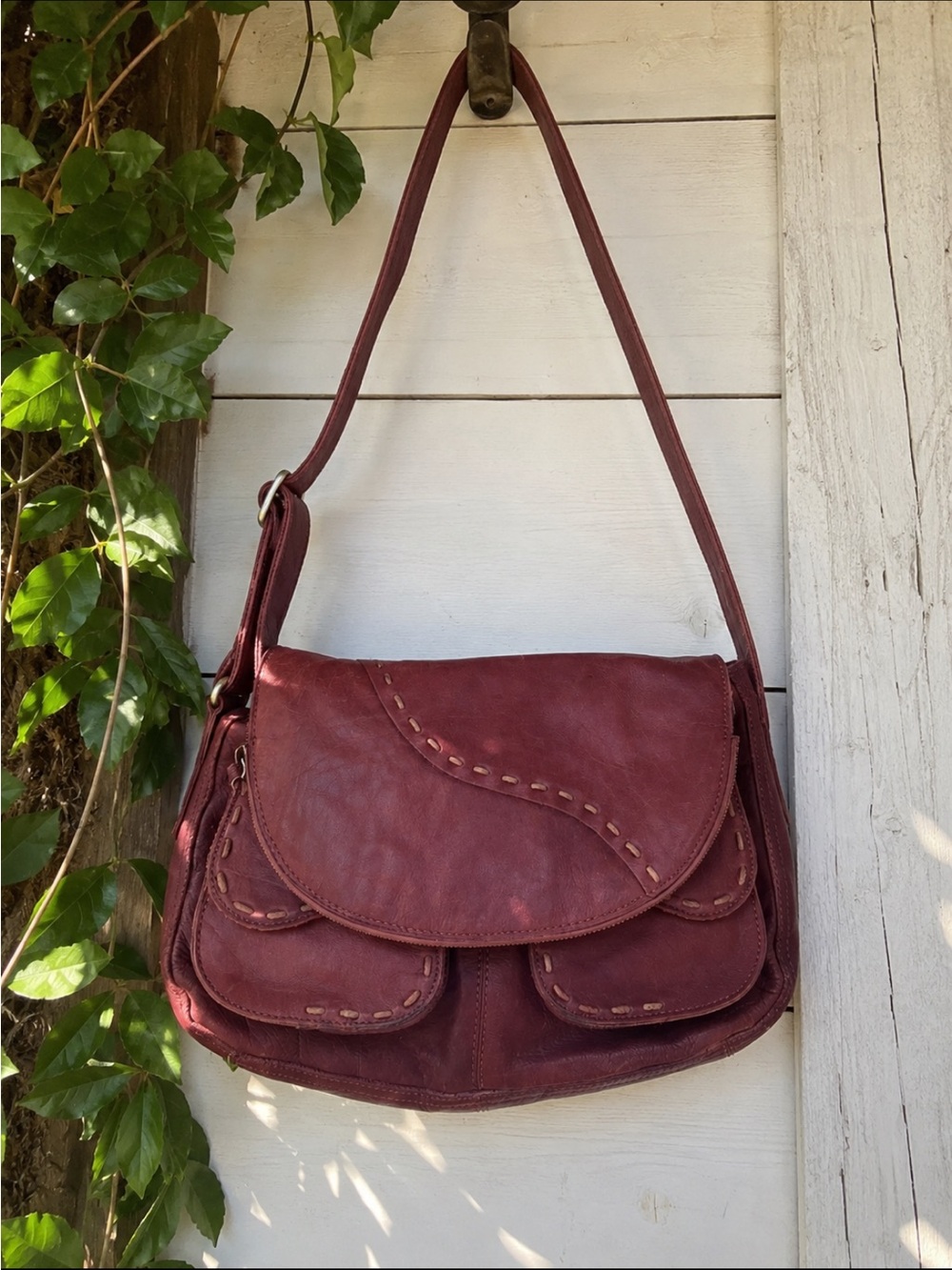 Lucky Brand Vintage Brown Leather Western Ranch Boho Crossbody Bag Vintage